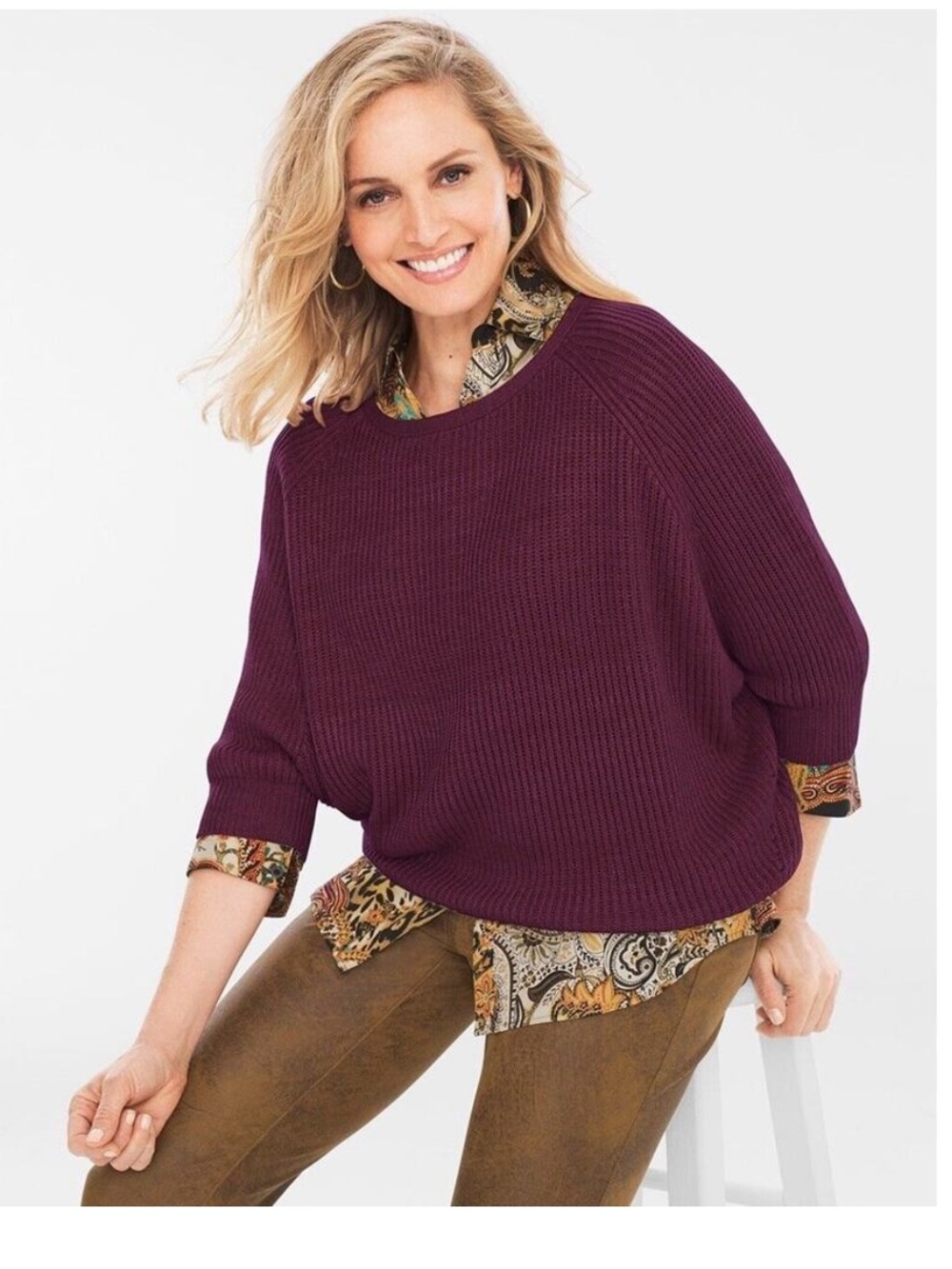 Chico’s women’s Rib texture Dawn Pullover Sweater 3/4 sleeve dolman nwt